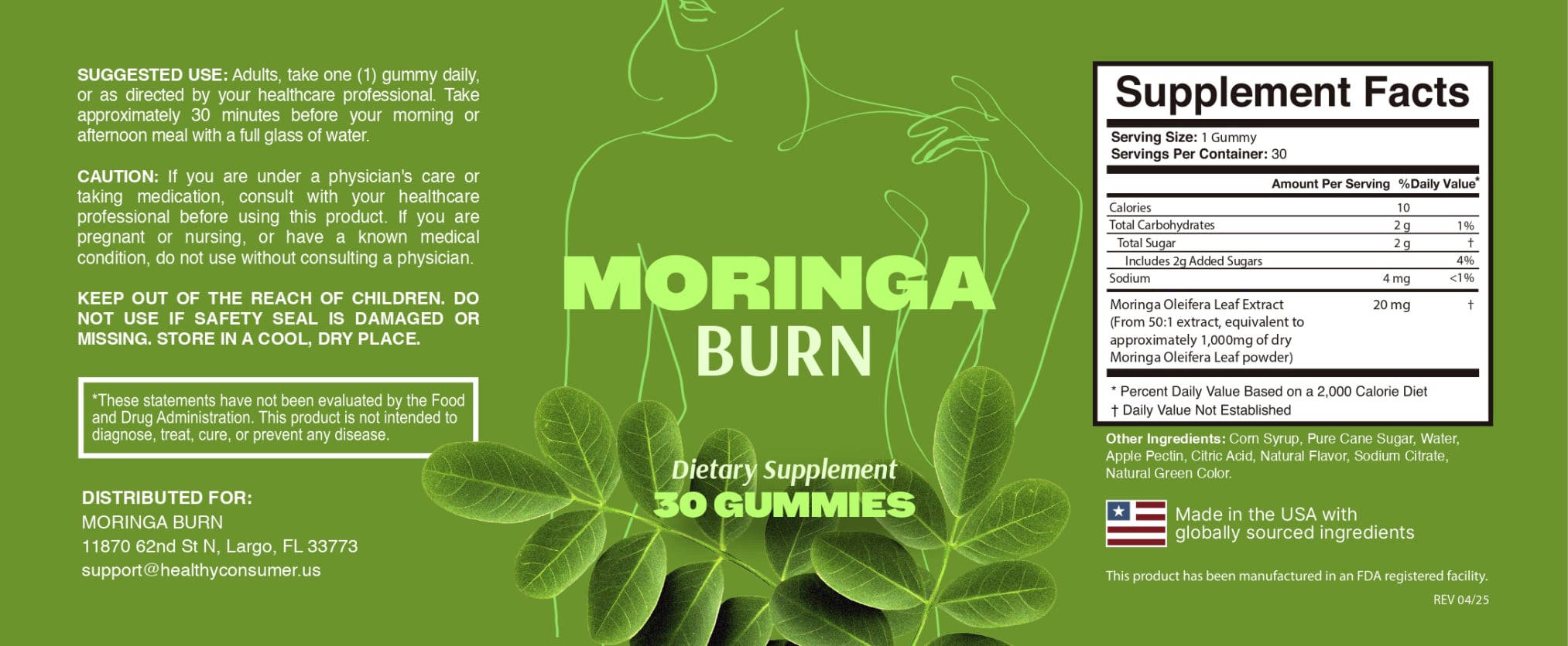 moringa burn label